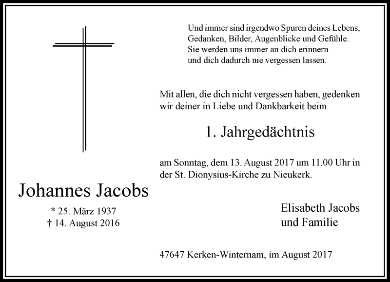 Alle Traueranzeigen für Johannes Jacobs | trauer.rp-online.de