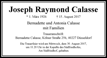 Traueranzeige von Joseph Raymond Calasse von Rheinische Post