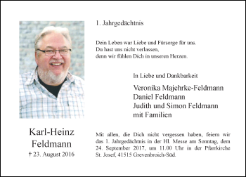 Traueranzeige von Karl-Heinz Feldmann von Rheinische Post