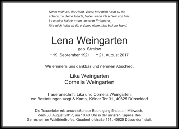 Traueranzeige von Lena Weingarten von Rheinische Post