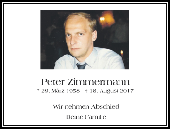 Traueranzeige von Peter Zimmermann von Rheinische Post