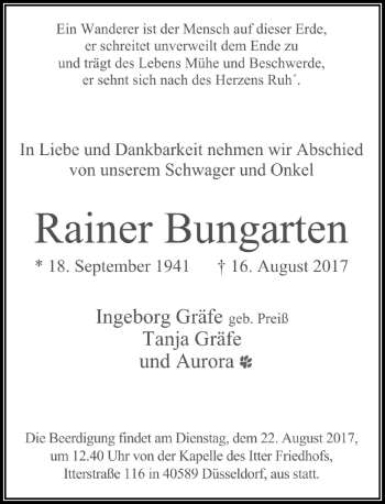 Traueranzeige von Rainer Bungarten von Rheinische Post