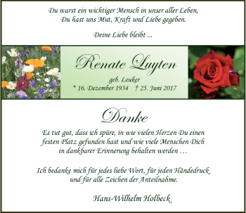 Traueranzeige von Renate Luyten von Rheinische Post
