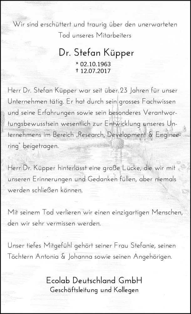  Traueranzeige für Stefan Küpper vom 12.08.2017 aus Rheinische Post