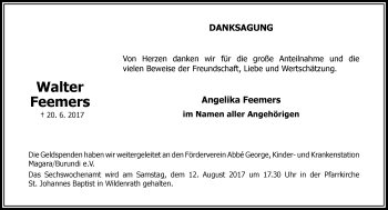 Traueranzeige von Walter Feemers von Rheinische Post