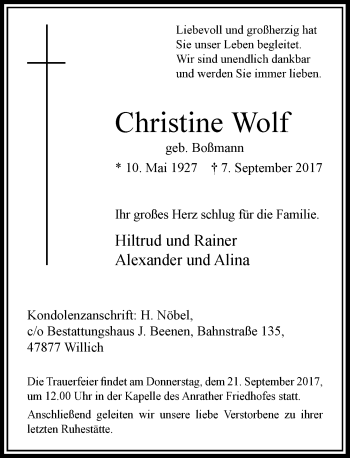 Traueranzeige von Christine Wolf von Rheinische Post