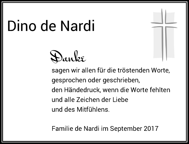  Traueranzeige für Dino de Nardi vom 23.09.2017 aus Rheinische Post