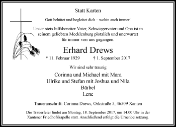 Traueranzeige von Erhard Drews von Rheinische Post