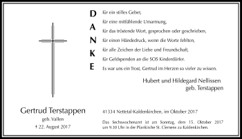 Traueranzeige von Gertrud Terstappen von Rheinische Post