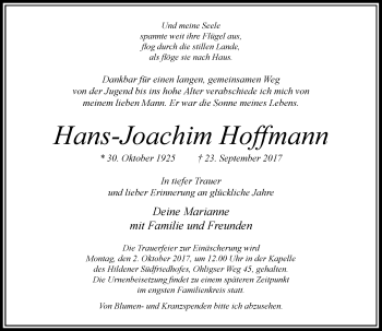 Traueranzeige von Hans-Joachim Hoffmann von Rheinische Post