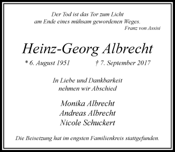 Traueranzeige von Heinz-Georg Albrecht von Rheinische Post