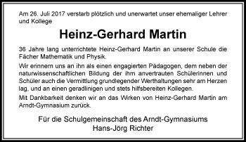 Traueranzeige von Heinz-Gerhard Martin von Rheinische Post