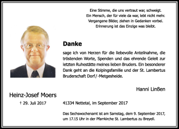 Traueranzeige von Heinz-Josef Moers von Rheinische Post
