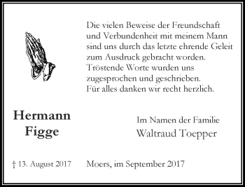 Traueranzeige von Hermann Figge von Rheinische Post