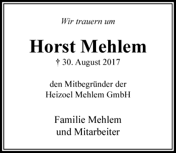 Traueranzeige von Horst Mehlem von Rheinische Post