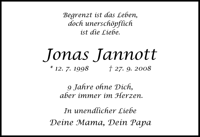  Traueranzeige für Jonas Jannott vom 27.09.2017 aus Rheinische Post