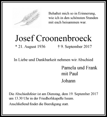 Traueranzeige von Josef Croonenbroeck von Rheinische Post