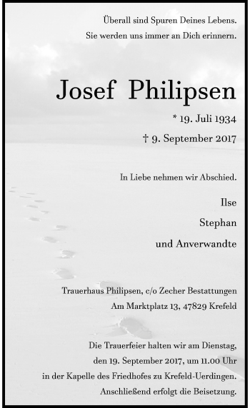 Traueranzeige von Josef Philipsen von Rheinische Post