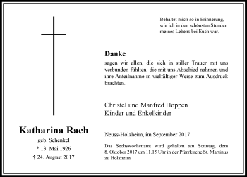 Traueranzeige von Katharina Rach von Rheinische Post