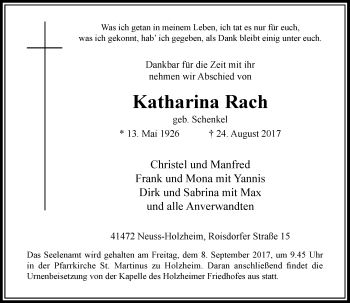 Traueranzeige von Katharina Rach von Rheinische Post