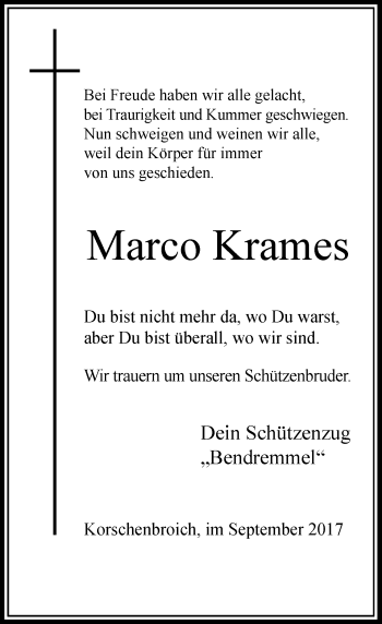Traueranzeige von Marco Krames von Rheinische Post