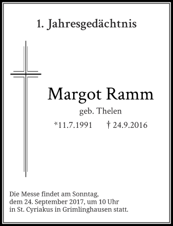 Traueranzeige von Margot Ramm von Rheinische Post