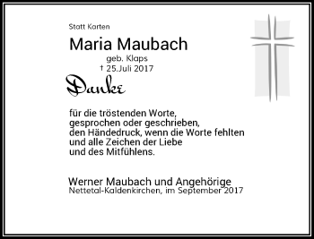 Traueranzeige von Maria Maubach von Rheinische Post