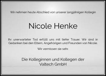 Traueranzeige von Nicole Henke von Rheinische Post