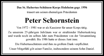 Traueranzeige von Peter Schornstein von Rheinische Post