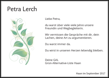 Traueranzeige von Petra Lerch von Rheinische Post