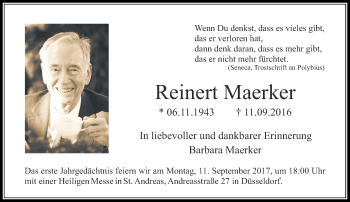 Traueranzeige von Reinert Maerker von Rheinische Post