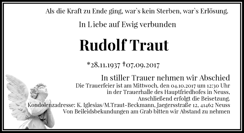  Traueranzeige für Rudolf Traut vom 23.09.2017 aus Rheinische Post