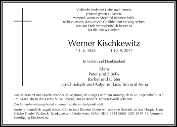 Traueranzeige von Werner Kischkewitz von Rheinische Post