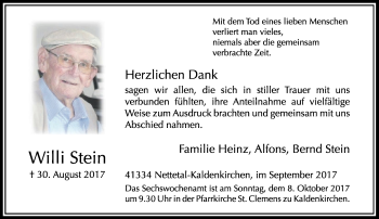 Traueranzeige von Willi Stein von Rheinische Post