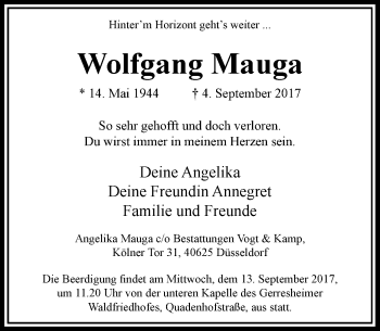 Traueranzeige von Wolfgang Mauga von Rheinische Post