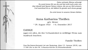 Traueranzeige von Anna Katharina Theißen von Rheinische Post