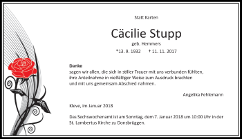 Traueranzeige von Cäcilie Stupp von Rheinische Post
