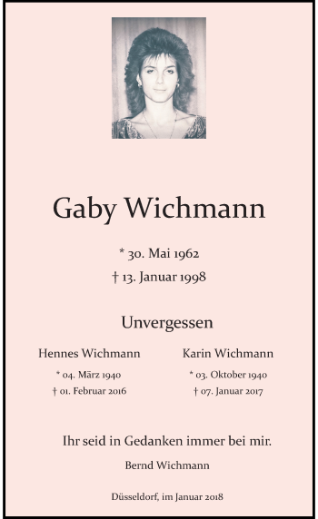 Traueranzeige von Gaby Wichmann von Rheinische Post
