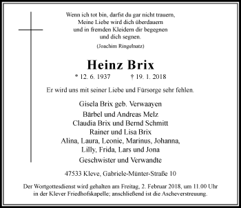 Traueranzeige von Heinz Brix von Rheinische Post