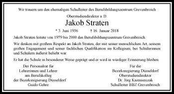 Traueranzeige von Jakob Straten von Rheinische Post