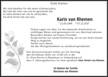 Traueranzeige von Karin van Rhemen von Rheinische Post