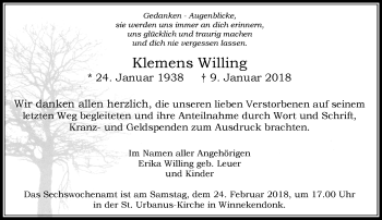Traueranzeige von Klemens Willing von Rheinische Post