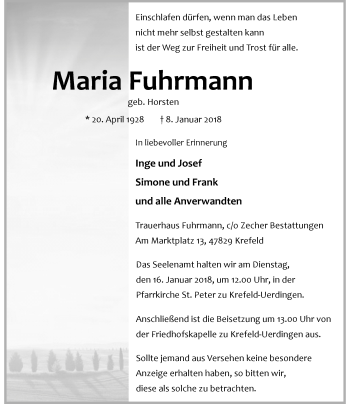 Traueranzeige von Maria Fuhrmann von Rheinische Post