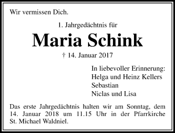 Traueranzeige von Maria Schink von Rheinische Post