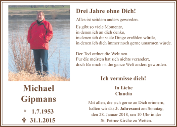 Traueranzeige von Michael Gipmans von Rheinische Post