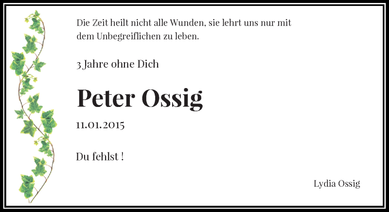  Traueranzeige für Peter Ossig vom 11.01.2018 aus Rheinische Post