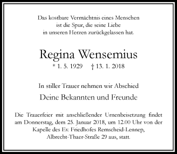 Traueranzeige von Regina Wensemius von Rheinische Post