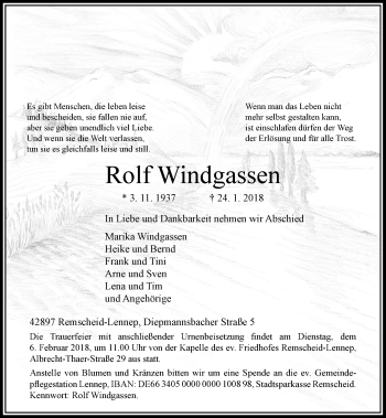 Traueranzeige von Rolf Windgassen von Rheinische Post