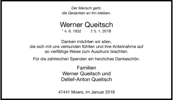 Traueranzeige von Werner Queitsch von Rheinische Post