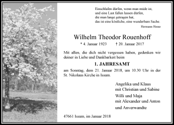 Traueranzeige von Wilhelm Theodor Rouenhoff von Rheinische Post